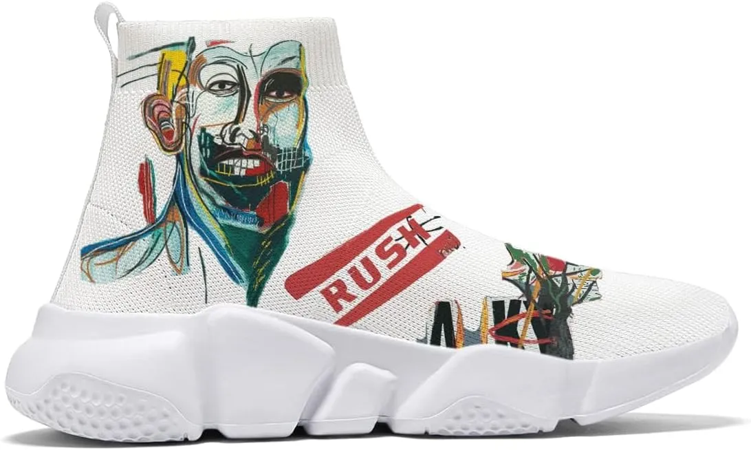 Hetios Mens Walking Shoes Graffiti Sneakers Running Shoes Sock Shoes Lightweight Comfy Breathable Multicolor
