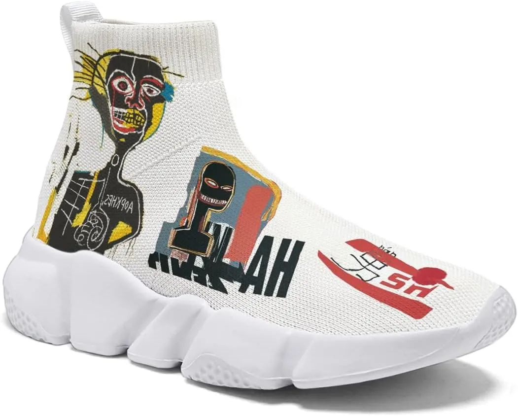 Hetios Mens Walking Shoes Graffiti Sneakers Running Shoes Sock Shoes Lightweight Comfy Breathable Multicolor
