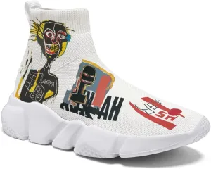 Hetios Mens Walking Shoes Graffiti Sneakers Running Shoes Sock Shoes Lightweight Comfy Breathable Multicolor