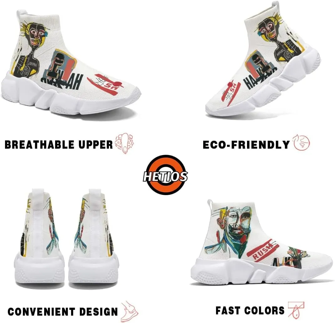 Hetios Mens Walking Shoes Graffiti Sneakers Running Shoes Sock Shoes Lightweight Comfy Breathable Multicolor