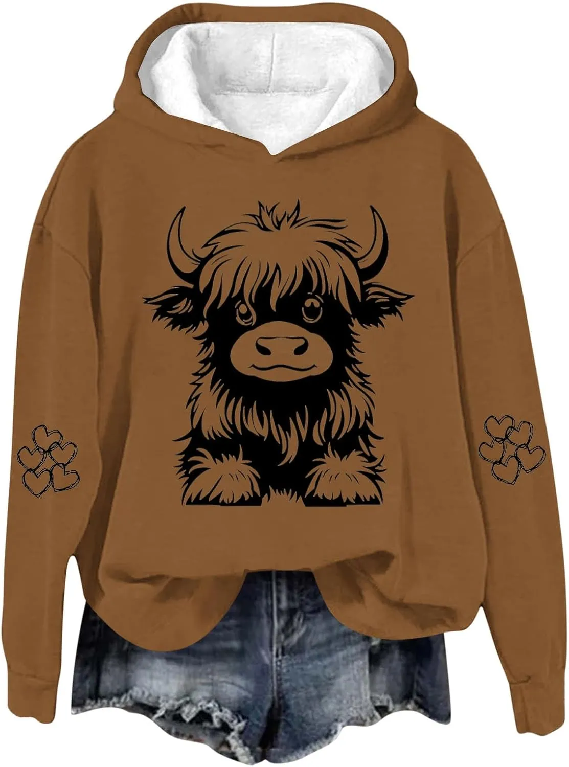 Highland Cow Hoodies for Women Cute Funny Graphic Sweatshirt Cowgirl Long Sleeve Plus Size Oversized Pullover Tops