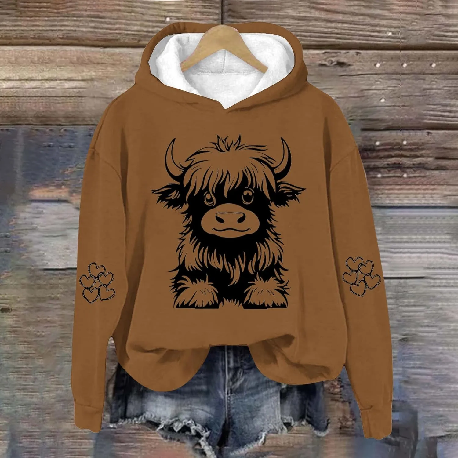 Highland Cow Hoodies for Women Cute Funny Graphic Sweatshirt Cowgirl Long Sleeve Plus Size Oversized Pullover Tops