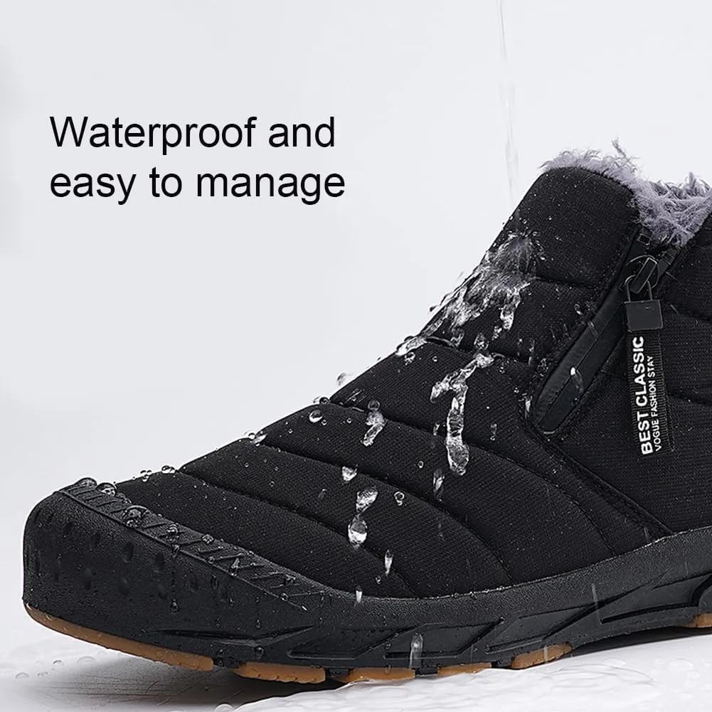 HiGropcore Womens Mens Winter Snow Boots Fully Fur Lined Slip On Ankle Booties Waterproof Thickening Fuzzy Snow Shoes