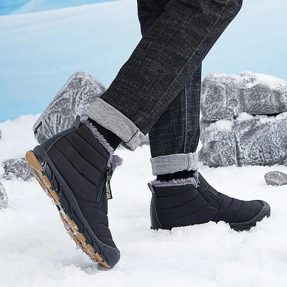 HiGropcore Womens Mens Winter Snow Boots Fully Fur Lined Slip On Ankle Booties Waterproof Thickening Fuzzy Snow Shoes