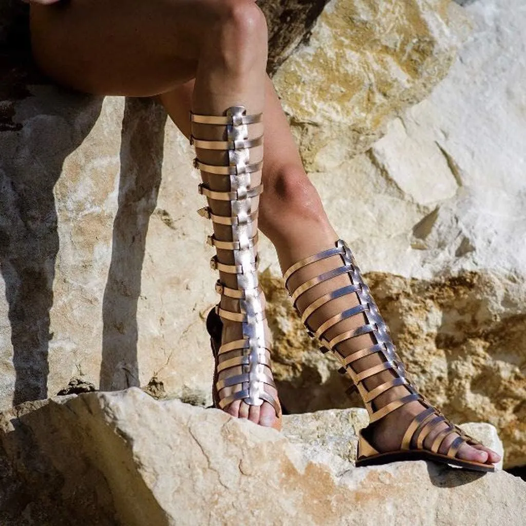 HINDOLA Gladiator Sandals for Women Summer Casual Clip Toe Sandal Ankle Strappy Roman Flat Sandals Lace Up Open-Toe Thong Sandals
