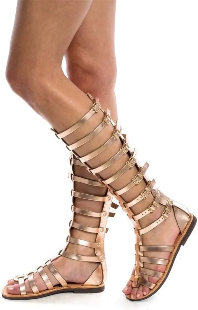 HINDOLA Gladiator Sandals for Women Summer Casual Clip Toe Sandal Ankle Strappy Roman Flat Sandals Lace Up Open-Toe Thong Sandals