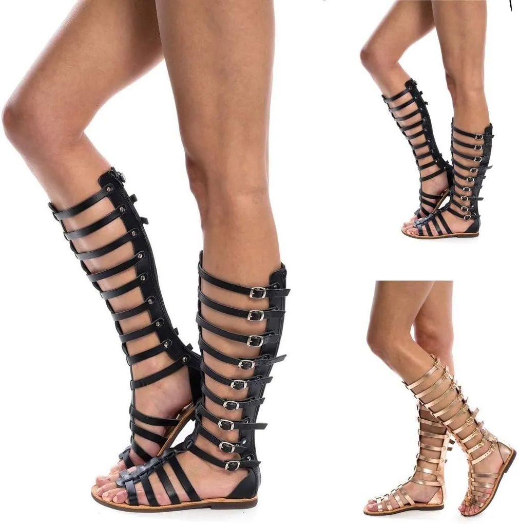 HINDOLA Gladiator Sandals for Women Summer Casual Clip Toe Sandal Ankle Strappy Roman Flat Sandals Lace Up Open-Toe Thong Sandals