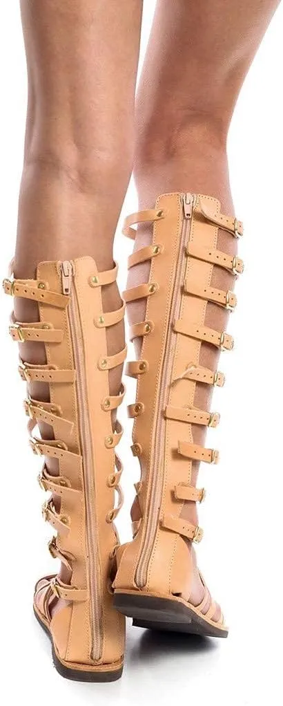 HINDOLA Gladiator Sandals for Women Summer Casual Clip Toe Sandal Ankle Strappy Roman Flat Sandals Lace Up Open-Toe Thong Sandals