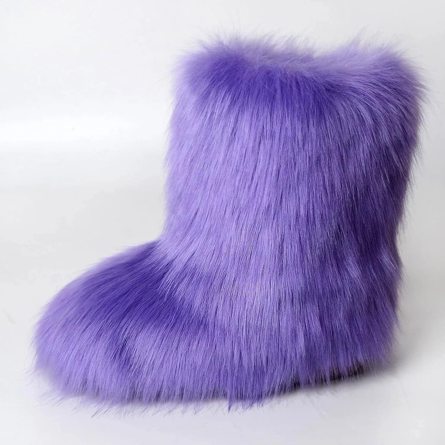 HINDOLA Womens Faux Fur Boots Winter Comfy Plush Warm Snow Boots Fuzzy Fluffy Furry Round Toe Suede Boots Comfortable Winter Ankle Booties Anti Slip Outdoor Indoor Flat Shoes