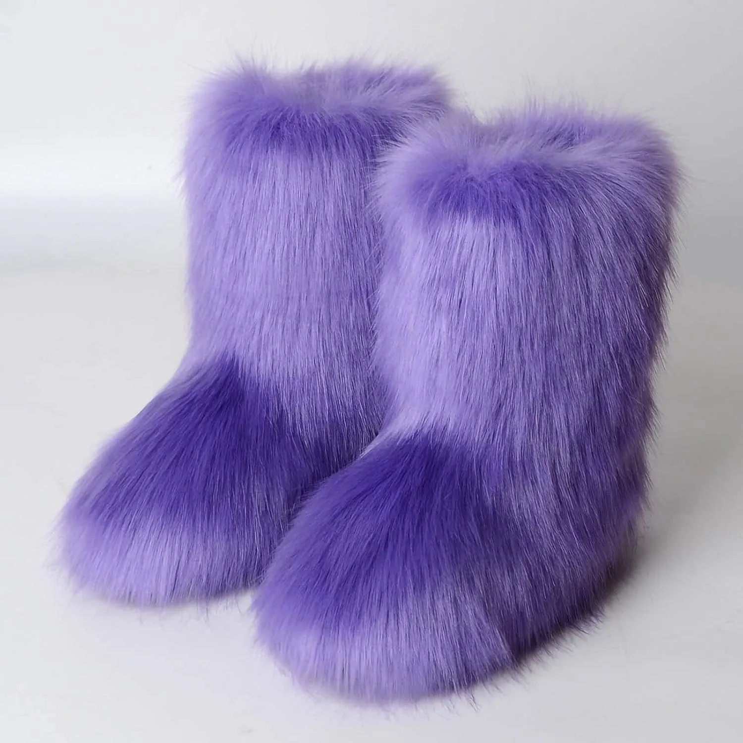 HINDOLA Womens Faux Fur Boots Winter Comfy Plush Warm Snow Boots Fuzzy Fluffy Furry Round Toe Suede Boots Comfortable Winter Ankle Booties Anti Slip Outdoor Indoor Flat Shoes
