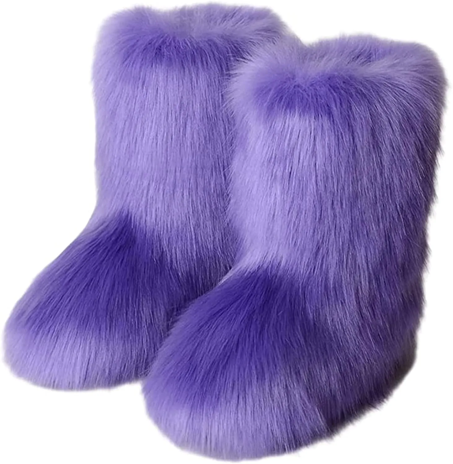 HINDOLA Womens Faux Fur Boots Winter Comfy Plush Warm Snow Boots Fuzzy Fluffy Furry Round Toe Suede Boots Comfortable Winter Ankle Booties Anti Slip Outdoor Indoor Flat Shoes