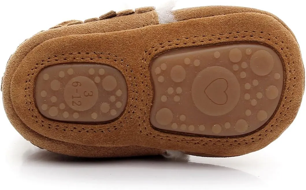 HONGTEYA Baby Moccasins with Fur Fleece Rubber Soles Warm Snow Boots Leather Baby Shoes for Boys Girls…