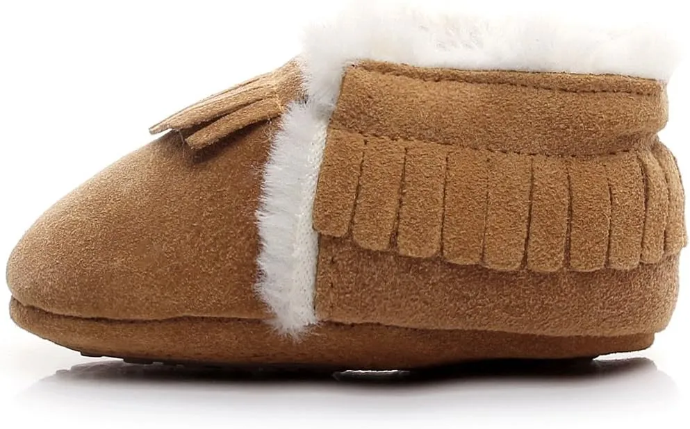 HONGTEYA Baby Moccasins with Fur Fleece Rubber Soles Warm Snow Boots Leather Baby Shoes for Boys Girls…