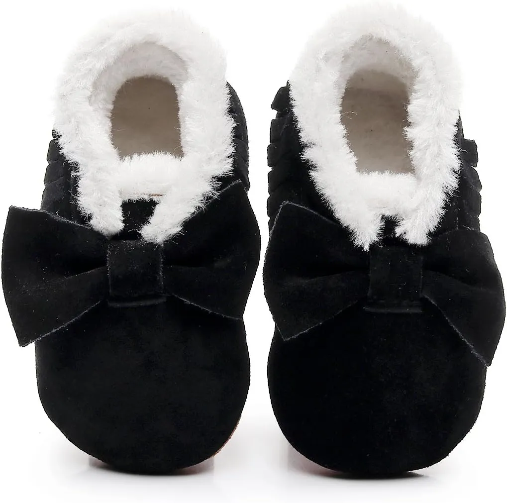 HONGTEYA Baby Moccasins with Fur Fleece Rubber Soles Warm Snow Boots Leather Baby Shoes for Boys Girls…