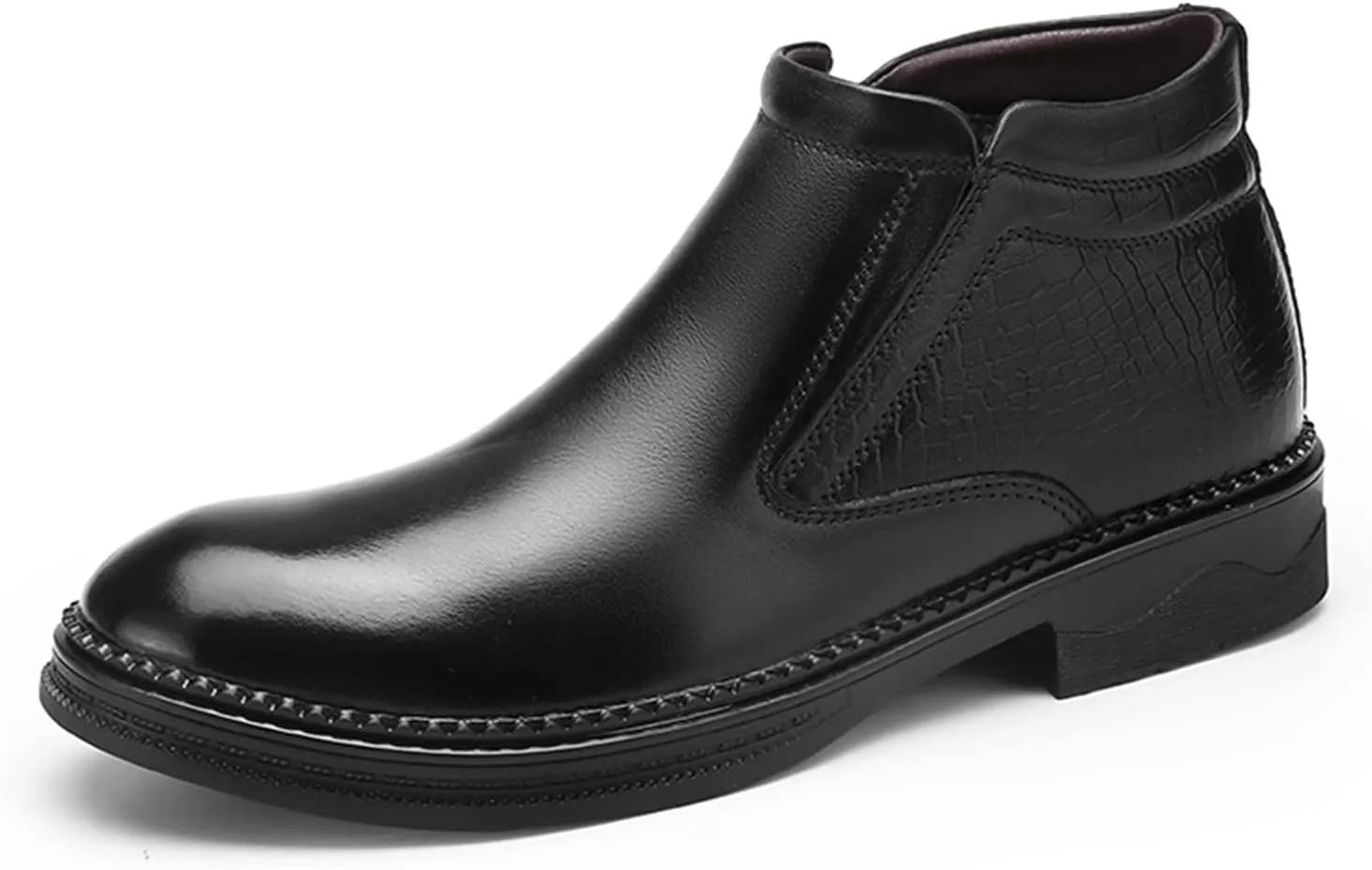 HOOENG Chelsea Boots for Men Crocodile Print Cowhide Leather Slip on Wearable Waterproof Non Slip Casual Classic (Color : Black, Size : 10)