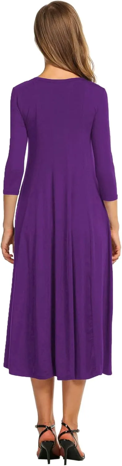 HOTOUCH Women's 3/4 Sleeve A-line and Flare Midi Long Dress