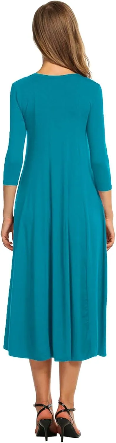 HOTOUCH Women's 3/4 Sleeve A-line and Flare Midi Long Dress
