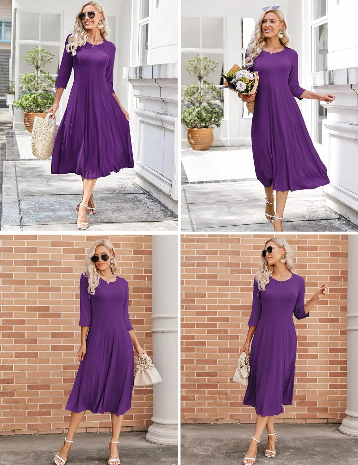 HOTOUCH Women's 3/4 Sleeve A-line and Flare Midi Long Dress