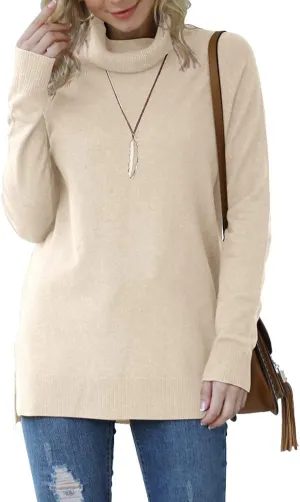 HWOKEFEIYU Women 2024 Fall Trendy Casual Sweater Turtleneck Long Sleeve Sweaters Pullover