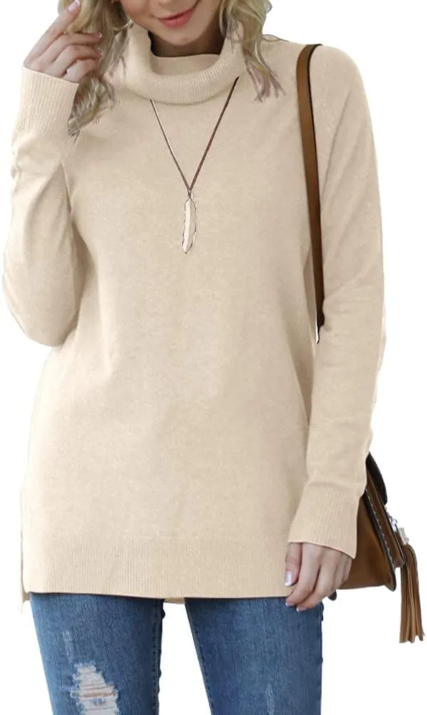 HWOKEFEIYU Women 2024 Fall Trendy Casual Sweater Turtleneck Long Sleeve Sweaters Pullover