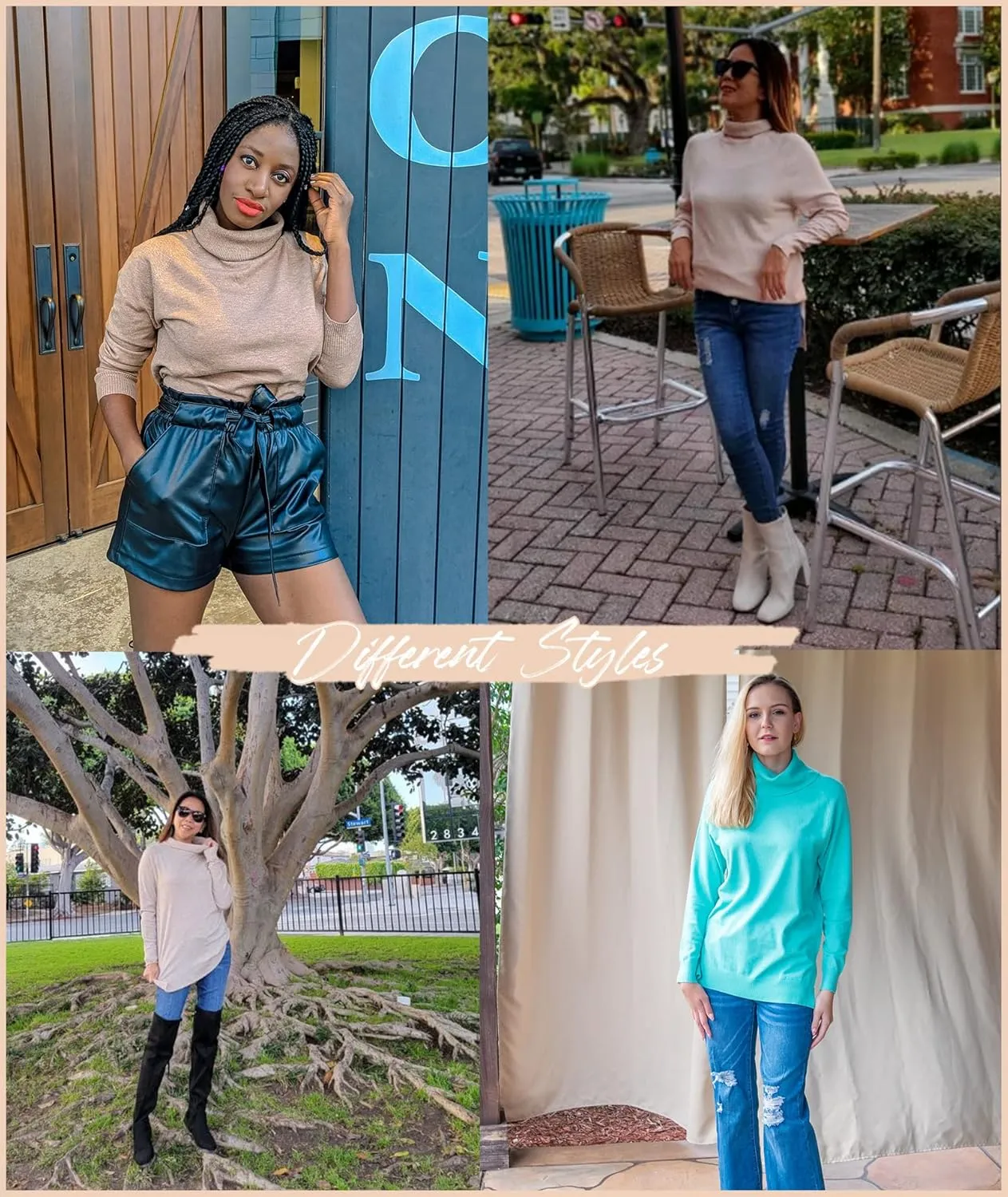 HWOKEFEIYU Women 2024 Fall Trendy Casual Sweater Turtleneck Long Sleeve Sweaters Pullover