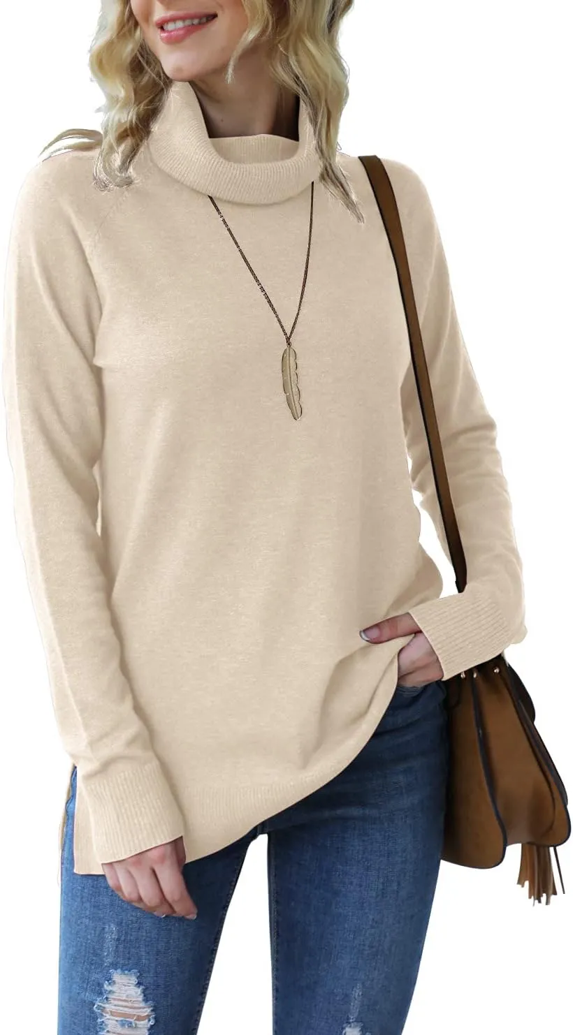 HWOKEFEIYU Women 2024 Fall Trendy Casual Sweater Turtleneck Long Sleeve Sweaters Pullover