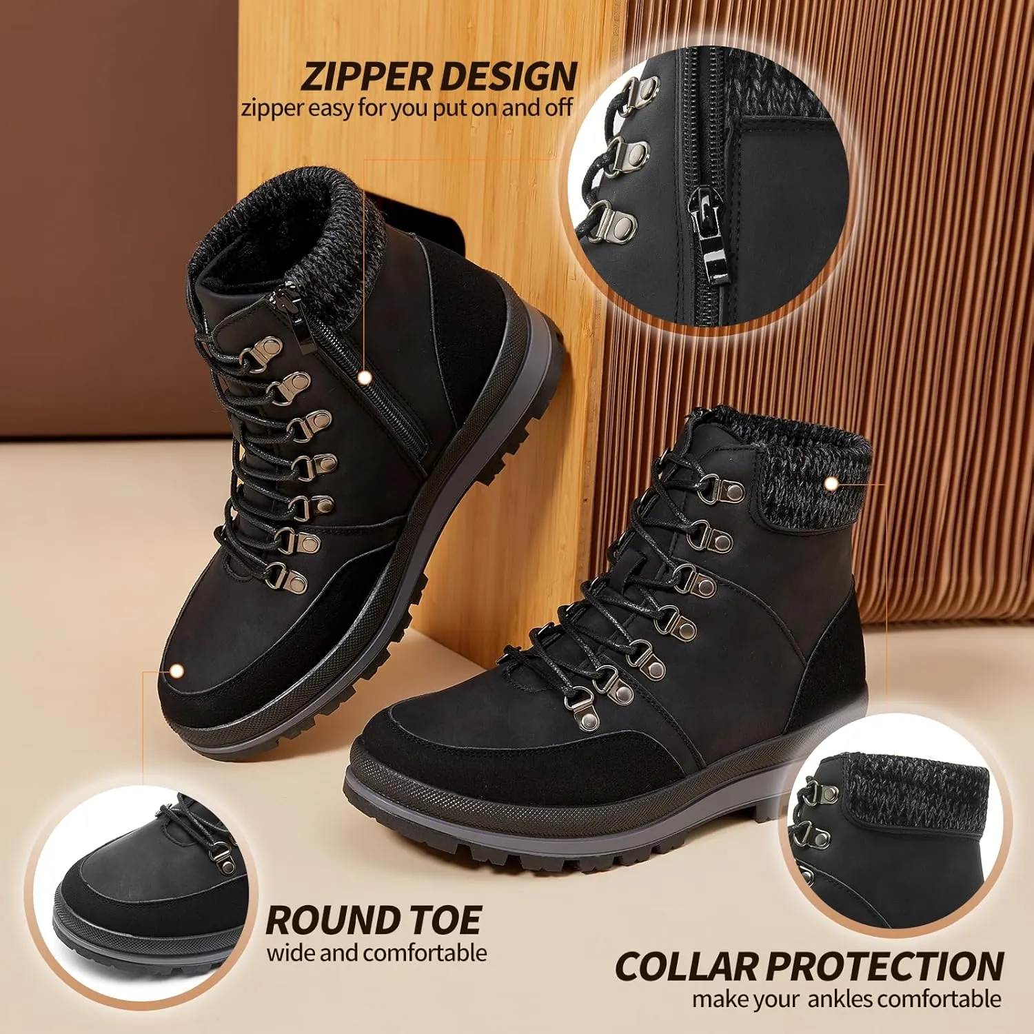 HYPOCRUTE Winter Snow Boots for Women Water Resistant Hiking Work Boots Women’s Snow Ankle Boots Comfortable Outdoor Shoes