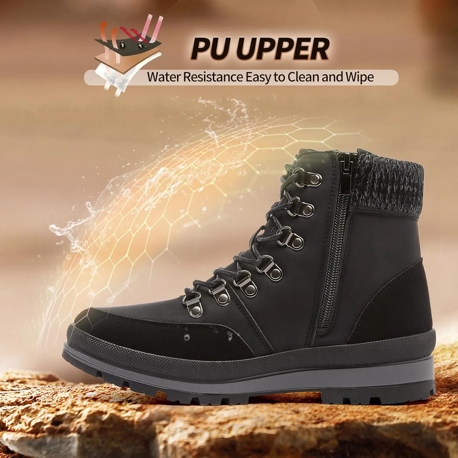 HYPOCRUTE Winter Snow Boots for Women Water Resistant Hiking Work Boots Women’s Snow Ankle Boots Comfortable Outdoor Shoes