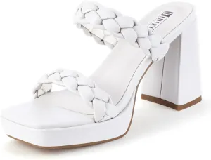 IDIFU IN4 Platform Heels High Braided Chunky Block Square Toe Wedding Bridal Prom Dress Shoes for Women Bride Strappy Open Toe Slip On Heeled Sandals Comfortable Trendy Mules Slide Heels