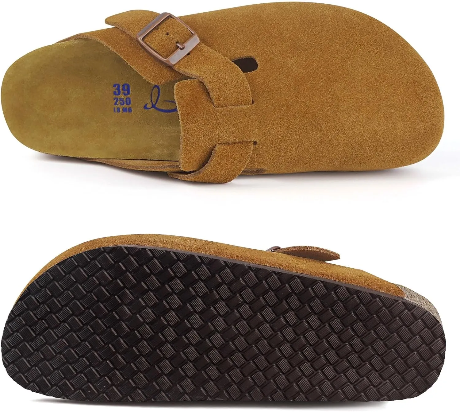 ILLIMITE Suede Clogs for Women Men Cork Footbed Sandals Leather Mules Potato Shoes with Arch Support and Adjustable Buckle