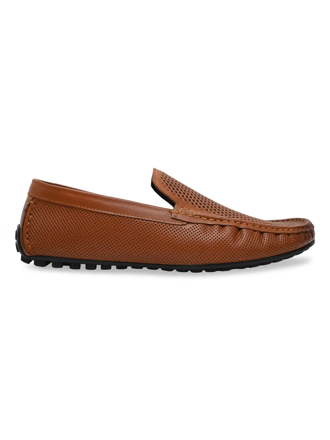Imperio By Regal Tan Mens Casual Leather Laser Cut Loafers