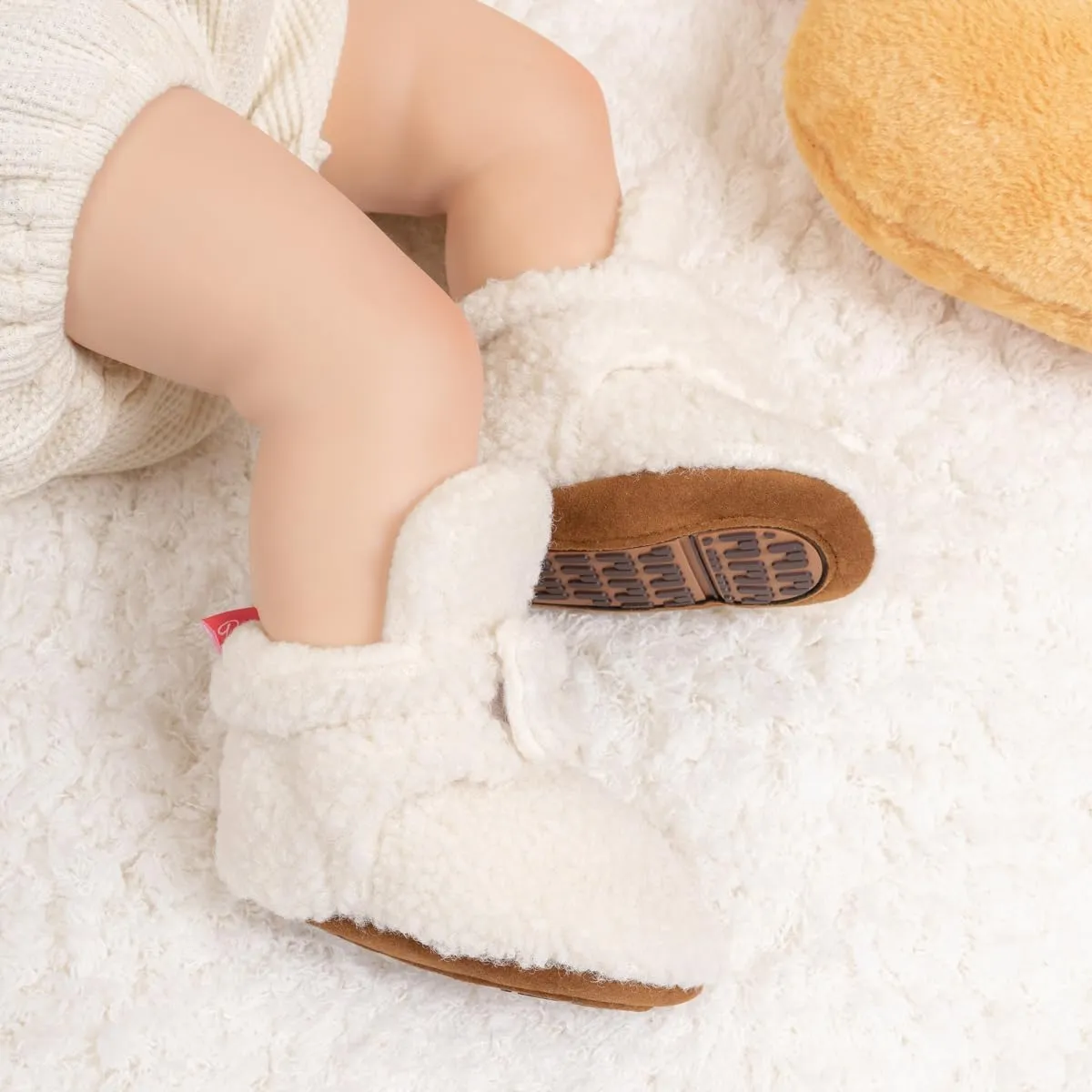 Infant Baby Boys Girls Cozy Fleece Booties Stay on Slippers Non Slip Soft Gripper Sock Shoes Toddler First Walker Newborn Crib Birthday Shower Gift