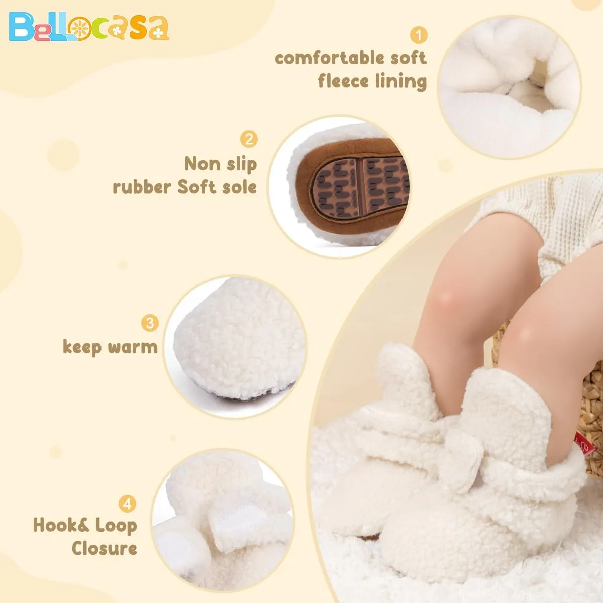 Infant Baby Boys Girls Cozy Fleece Booties Stay on Slippers Non Slip Soft Gripper Sock Shoes Toddler First Walker Newborn Crib Birthday Shower Gift