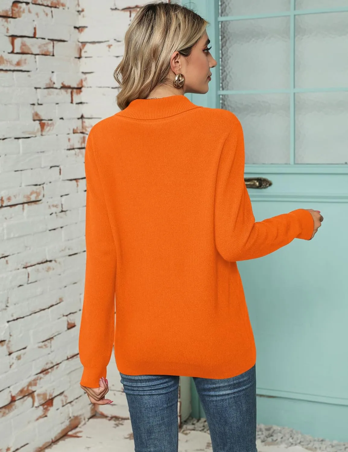 Ivicoer Women Long Sleeve V Neck Pullover Collar Knitted Sweaters