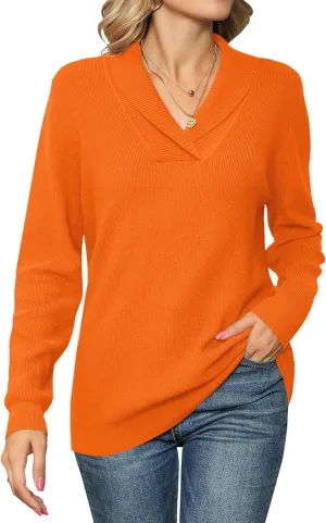 Ivicoer Women Long Sleeve V Neck Pullover Collar Knitted Sweaters