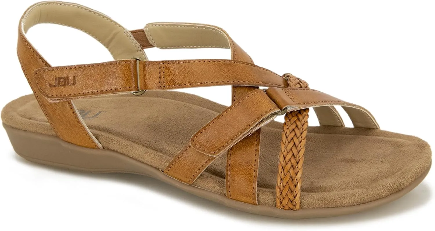 JBU Brooke Vegan Women's Comfort Casual Adjustable Ankle Strap Classic Flat Sandals