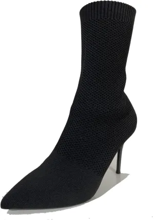 Jeesay Women's Sexy Pointed Toe Sock Ankle Boots Stiletto High Heels Mid Calf Booties Stretch Knit Shoes Warm…