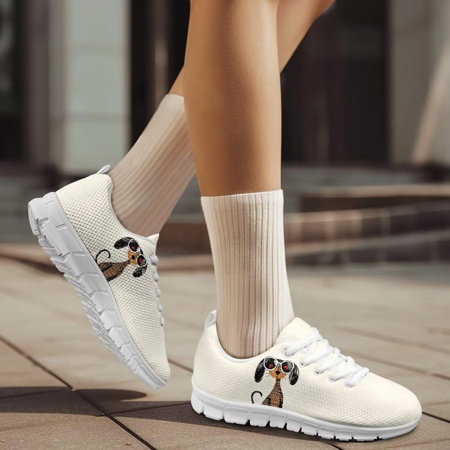 Jeiento Unisex Outdoor Running Shoes - White With Multicolor - Women, Men, Teenager - Non Slip, Breathable, Flexible - Running, Workouts - Casual, Spring, Summer, Fall
