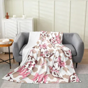 jejeloiu Bow All Season,Bed Blanket Western Cowboy Boots Plush Throw Blanket, for Sofa Couch Kids Teens Room Decor Cute Bowknot Flannel Fleece Blanket Throw 50"x60" Cowhide Bow