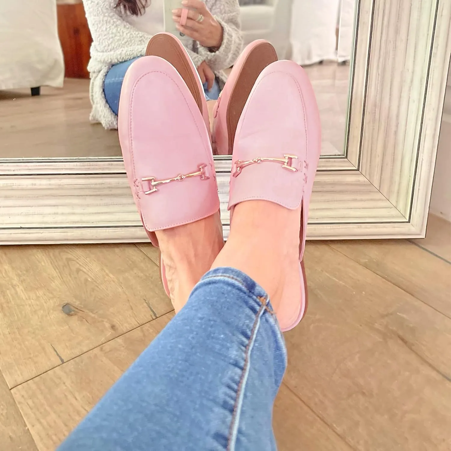 JENN ARDOR Mules for Women Flats Backless Loafers Shoes Slip On Slippers Pointed Toe Low Heel Work Slides Womens Mules Casual Shoes