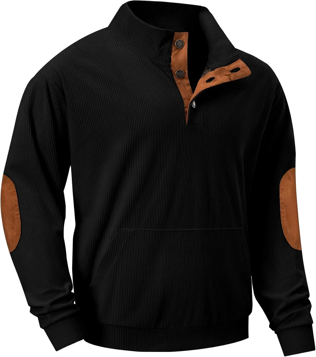 JMIERR Men's Corduroy Sweatshirt Casual Long Sleeve Stand Collar Button Pullover Sweatshirts with Pockets