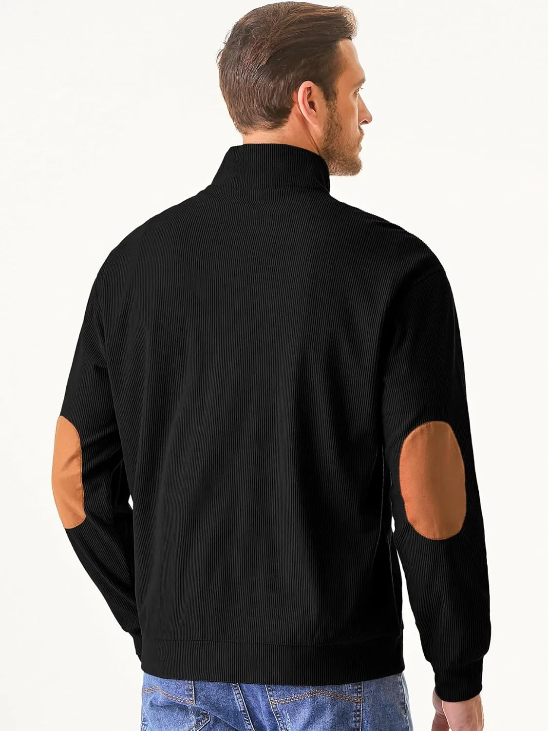 JMIERR Men's Corduroy Sweatshirt Casual Long Sleeve Stand Collar Button Pullover Sweatshirts with Pockets