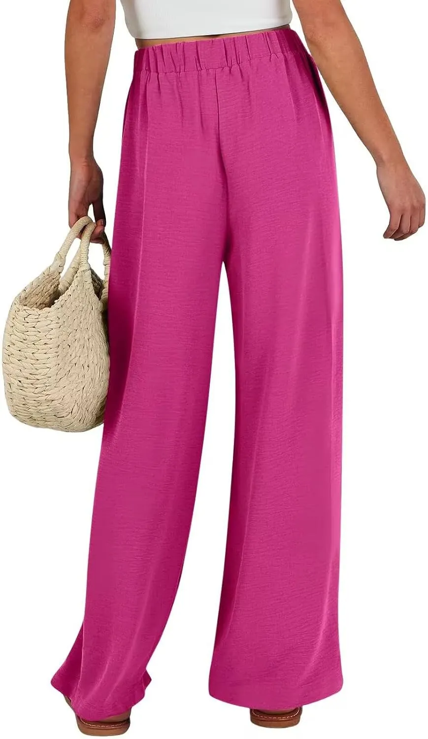 JOAU Women Wide Leg Palazzo Pants Summer High Waist Flowy Casual Trousers Dressy Loose Lounge Beach Vacation Belted Pants