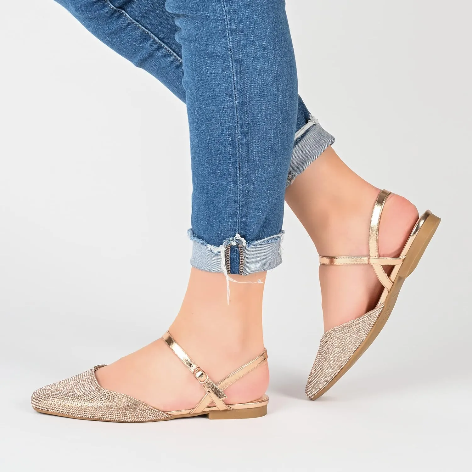 Journee Collection Womens Metallic Rhinestone Slingbacks