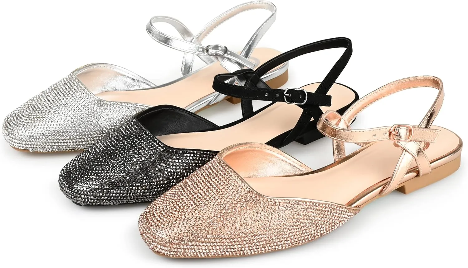 Journee Collection Womens Metallic Rhinestone Slingbacks