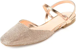 Journee Collection Womens Metallic Rhinestone Slingbacks