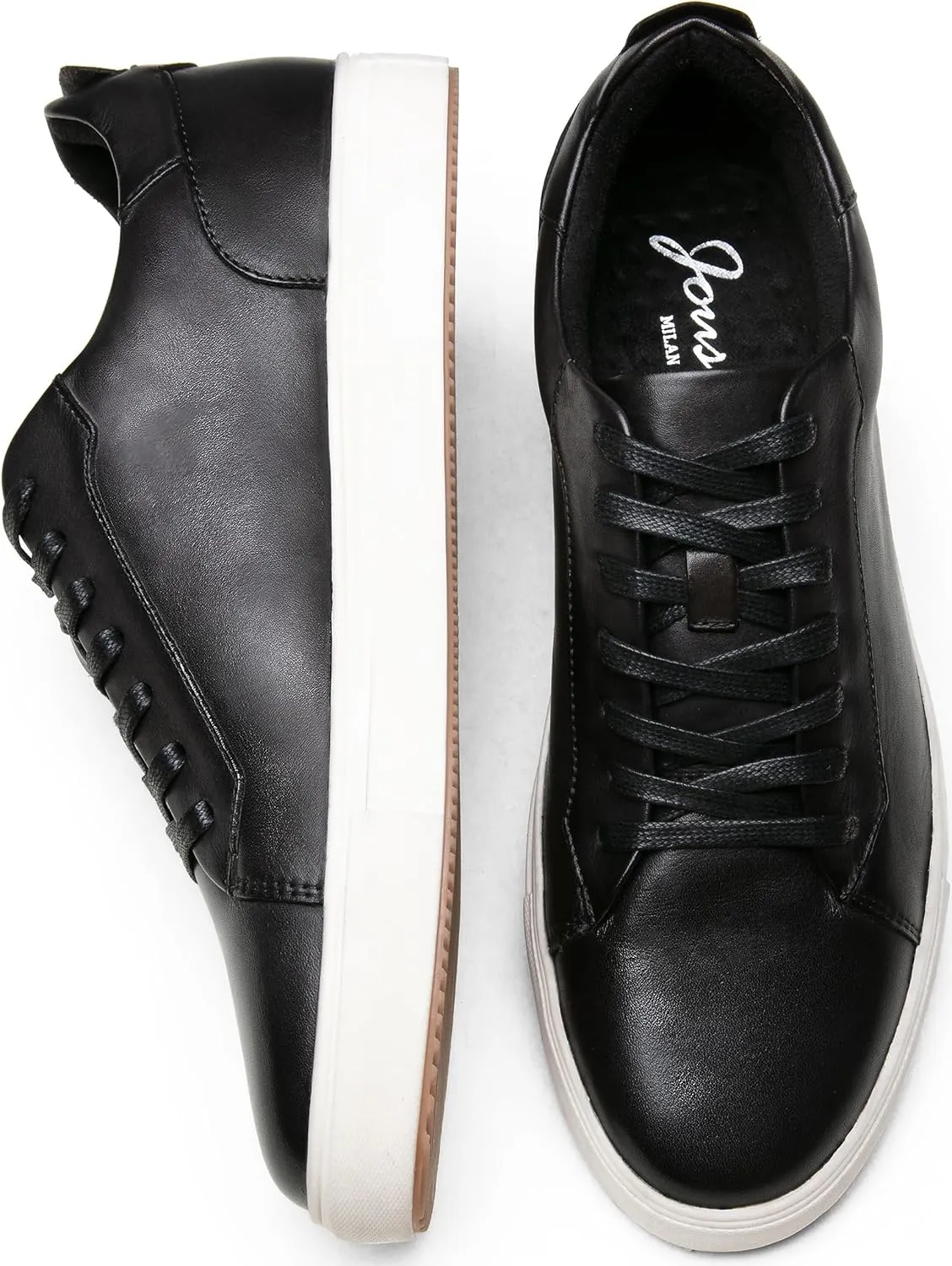 Jousen Men’s Fashion Sneakers Polished Leather Mens Dress Sneakers Stylish Retro Mens Business Casual Shoes