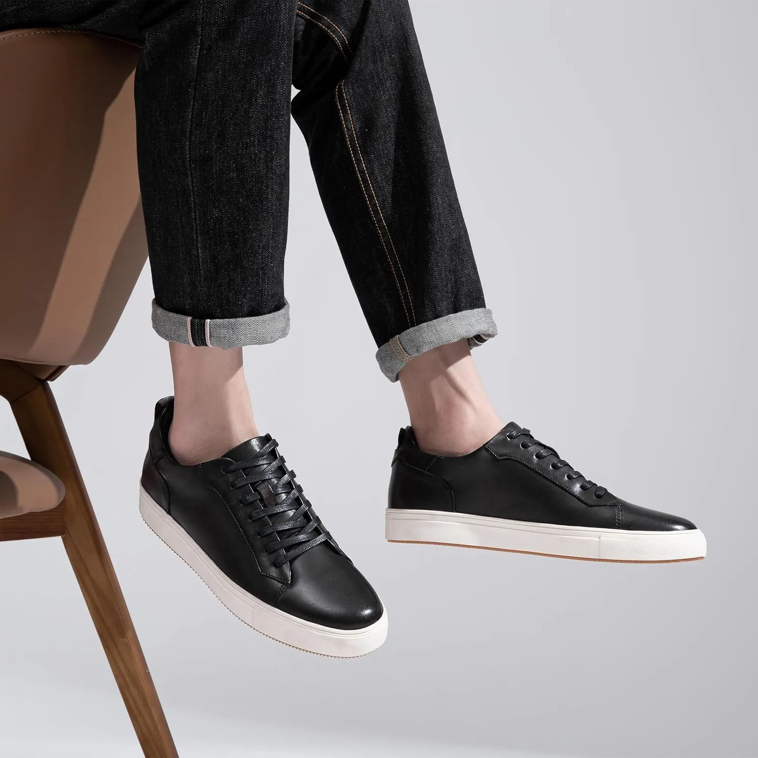 Jousen Men’s Fashion Sneakers Polished Leather Mens Dress Sneakers Stylish Retro Mens Business Casual Shoes