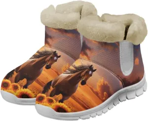 JoyLamoria Funny Santa Claus Reindeer Print Snow Boots for Women Christmas Blue Snowflake Fuzzy Boots Walking Sneakers Boots Warm Lined Boots Anti Slip for Outdoor