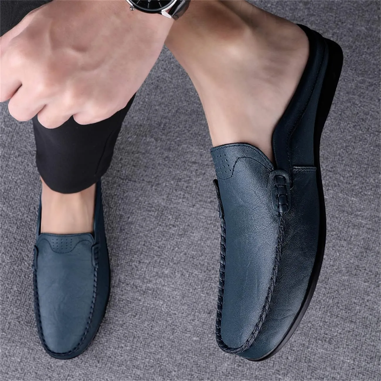 JOYVIP Mens Leater Mules Backless Slip on Walking Shoes Clog Slippers Casual Sandals